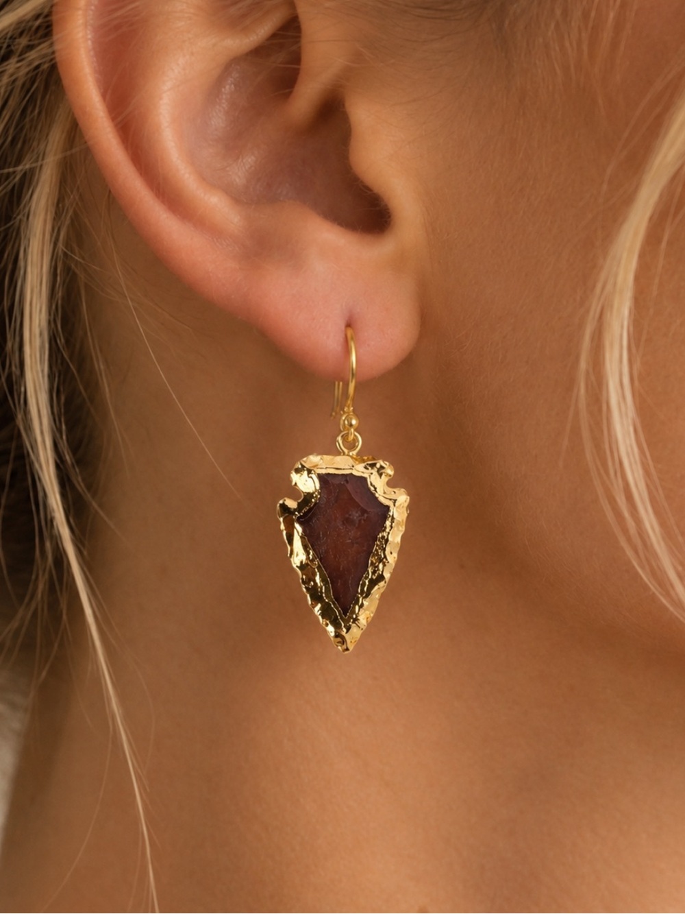18k Gold Plated Agate Arrowhead Dangle Hook Statement Earrings